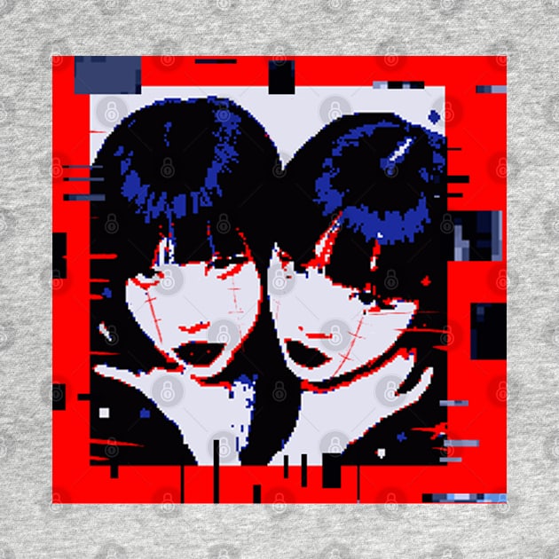 3D Effect Glitch Pixel Art Cybergoth Banged Twins Choke by keroseno